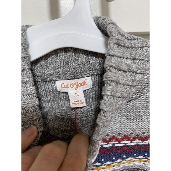 New Cat & Jack Toddler Boys Sweater Size 3T Hand stitched Gray Stripes - Picture 3 of 3